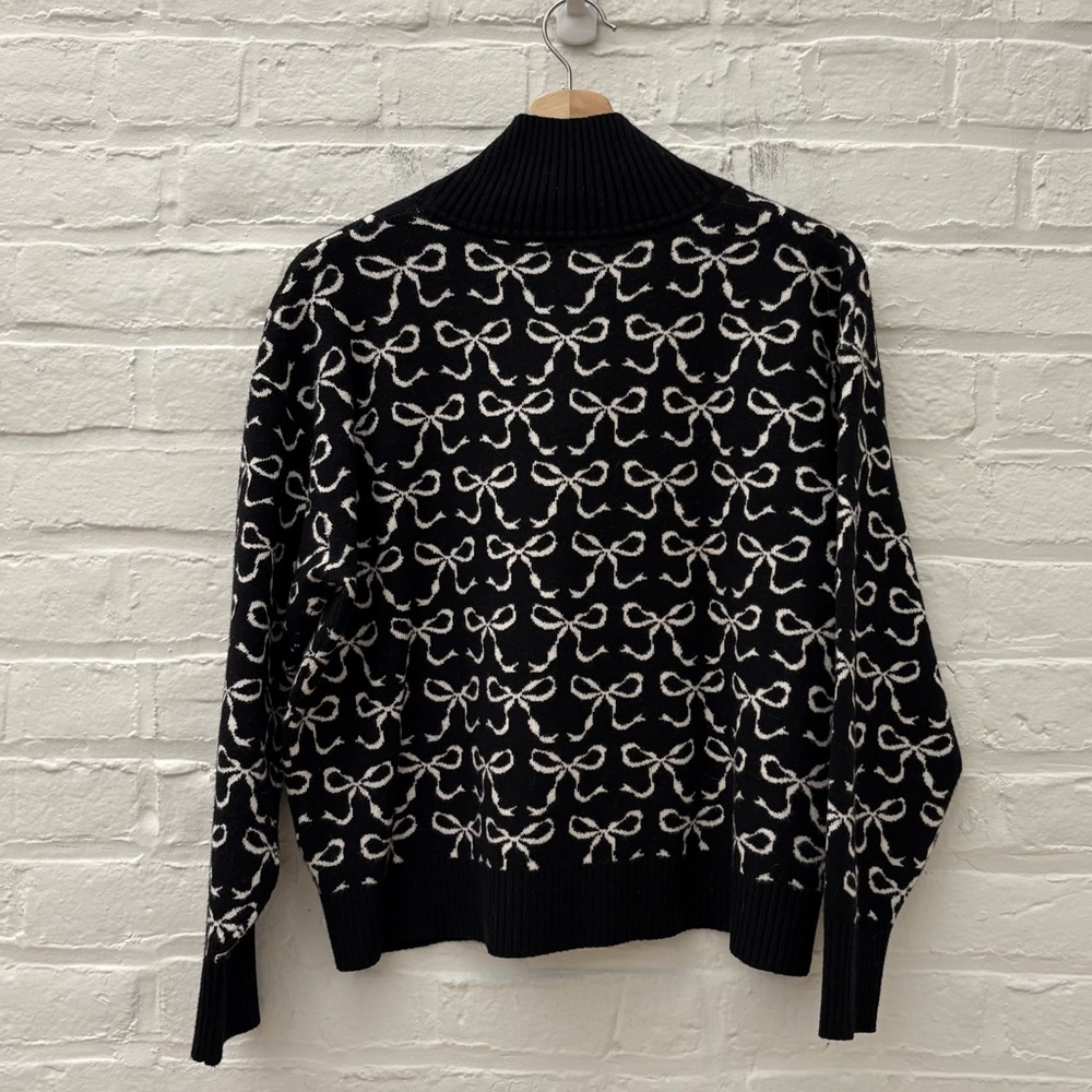 Anthropologie || Maeve The Montana Mock-Neck Half-Zip Sweater Bows Black XS - Picture 4 of 7